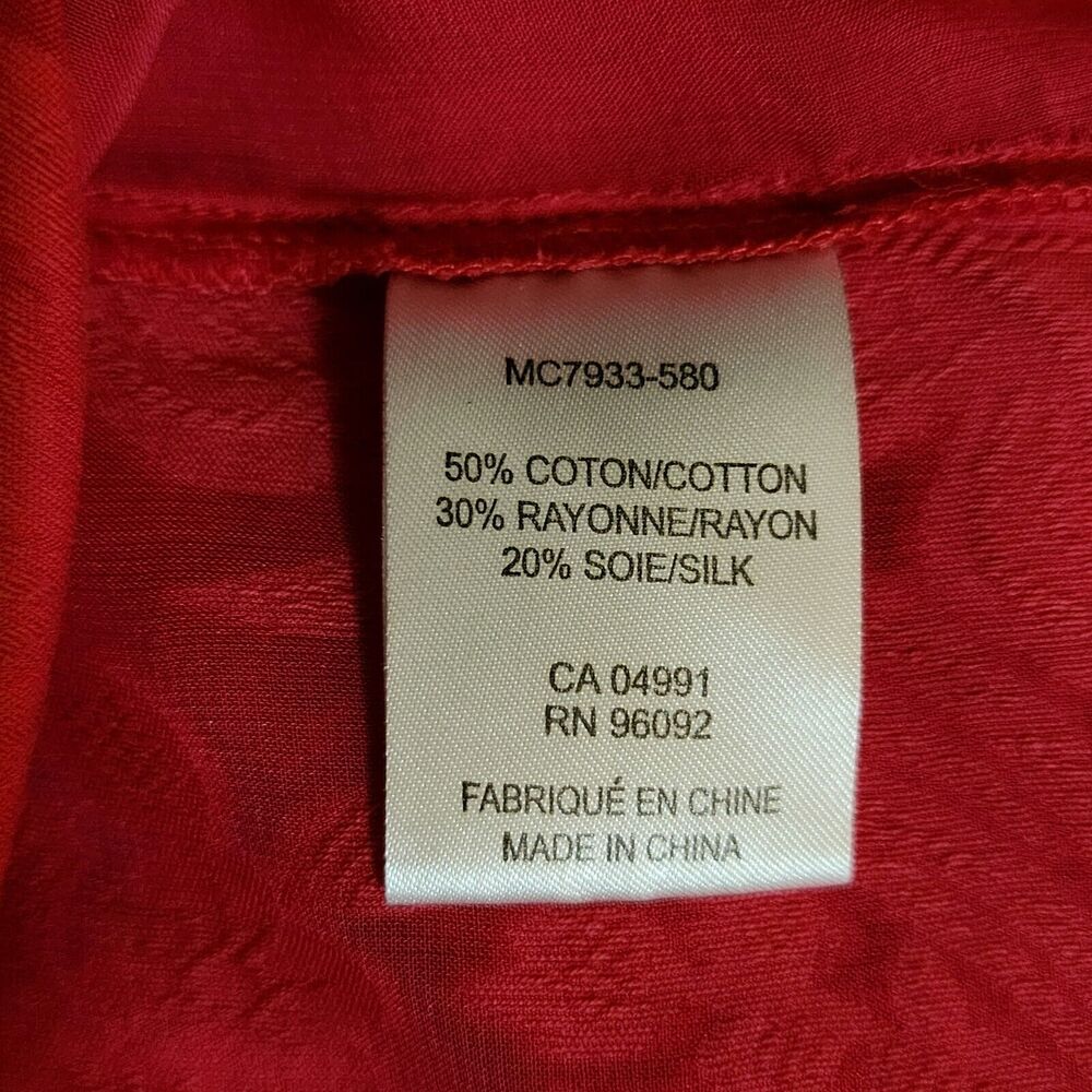 Katherine Barclay Montreal Sheer Blouse Red Cotton-Silk Blend Womens M - Picture 6 of 8